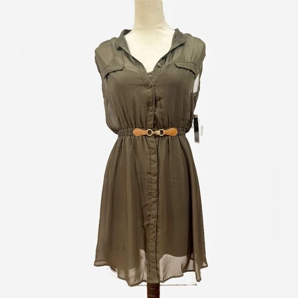 R n B Elegant Olive Green Button-Down Dress NWT - Picture 1 of 7
